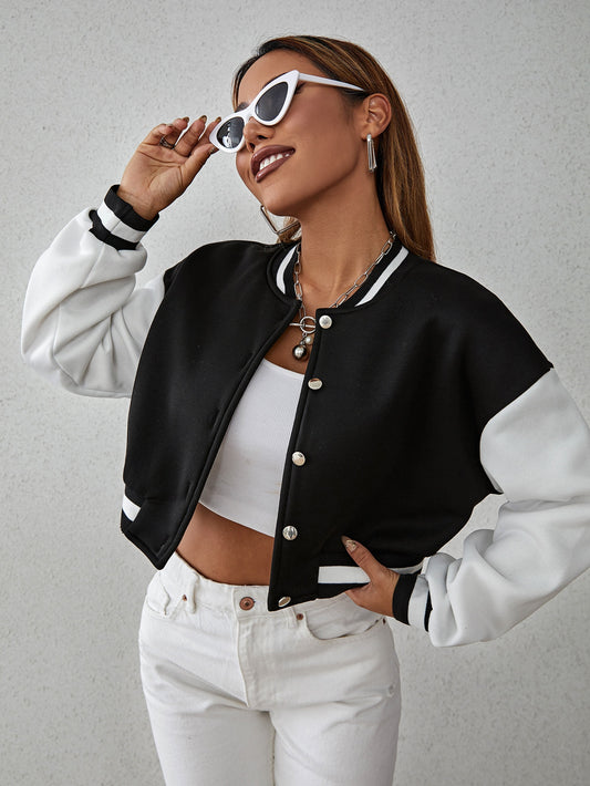 X Virginia & ZeFelipe Drop Shoulder Two Tone Crop Bomber Jacket