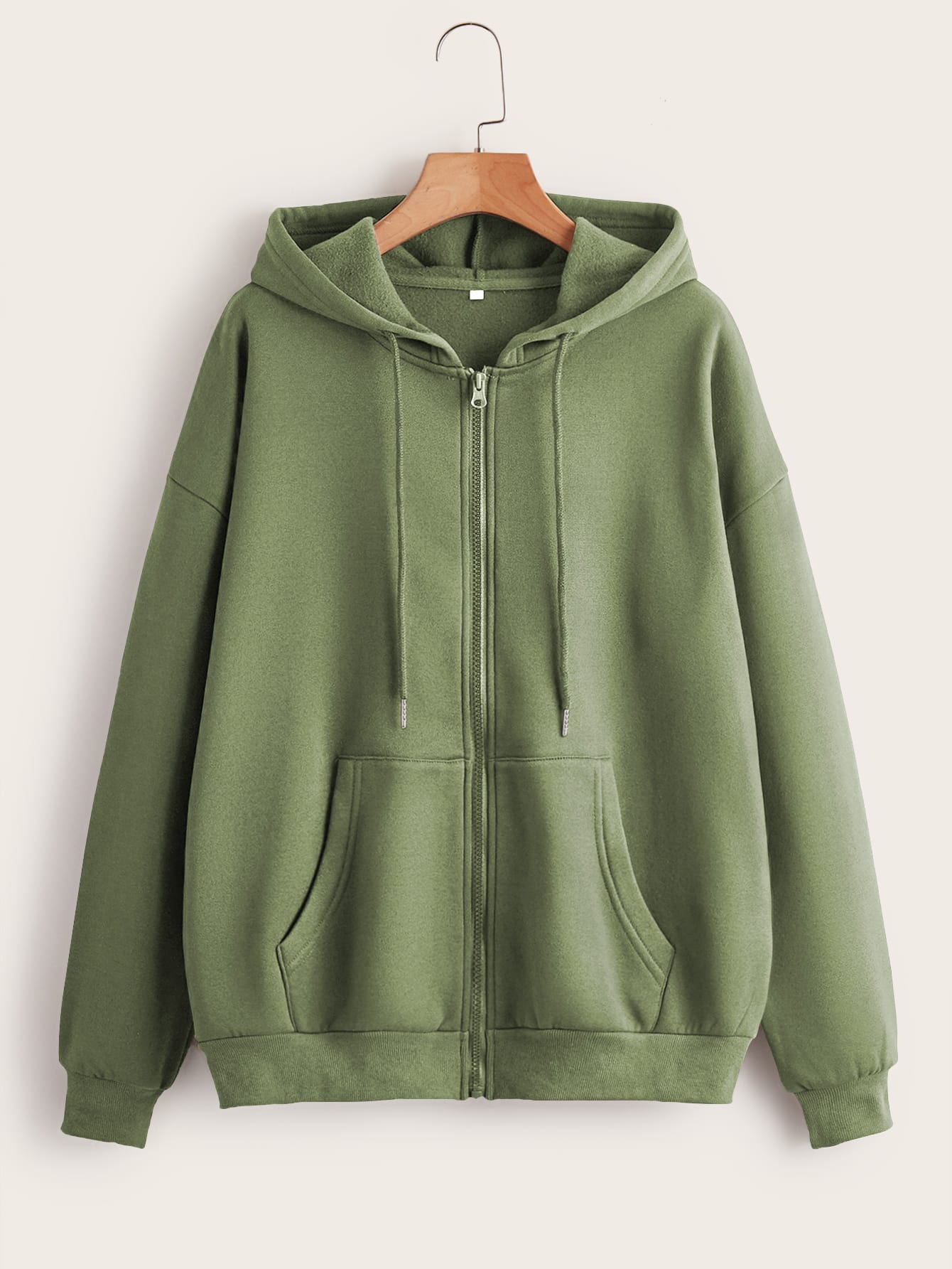 Solid Zip Up Drawstring Thermal Lined Hoodie