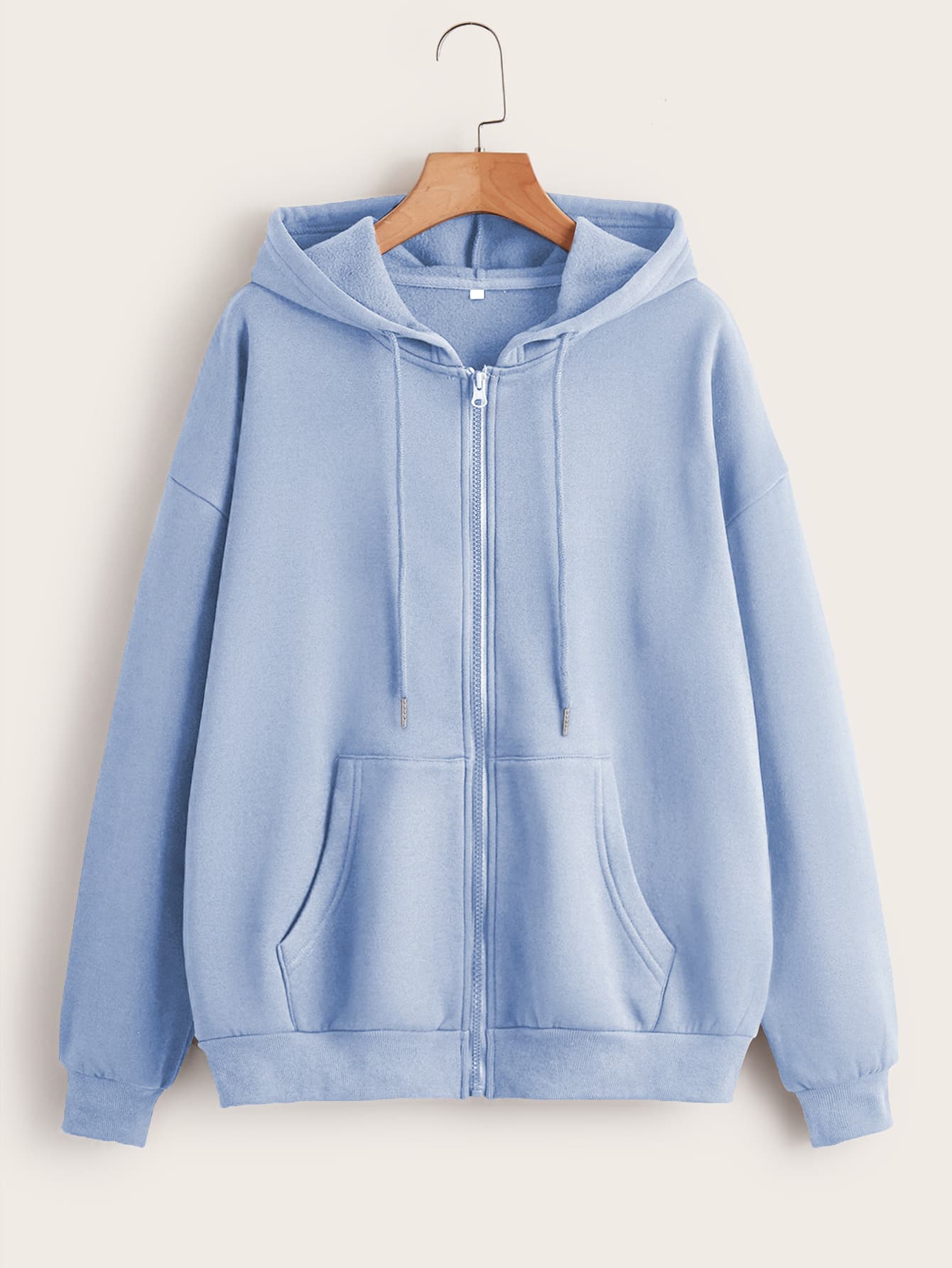 Solid Zip Up Drawstring Thermal Lined Hoodie