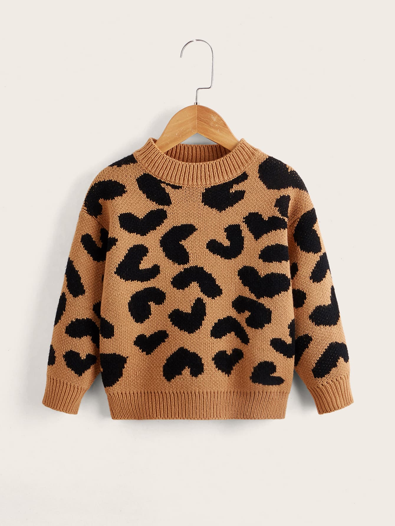 Young Girl Allover Heart Pattern Drop Shoulder Sweater