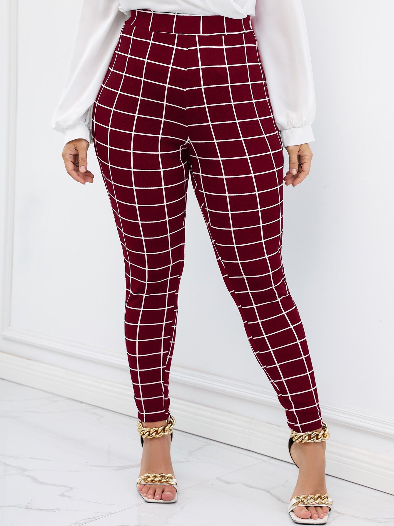 Plus Plaid Print Skinny Pants