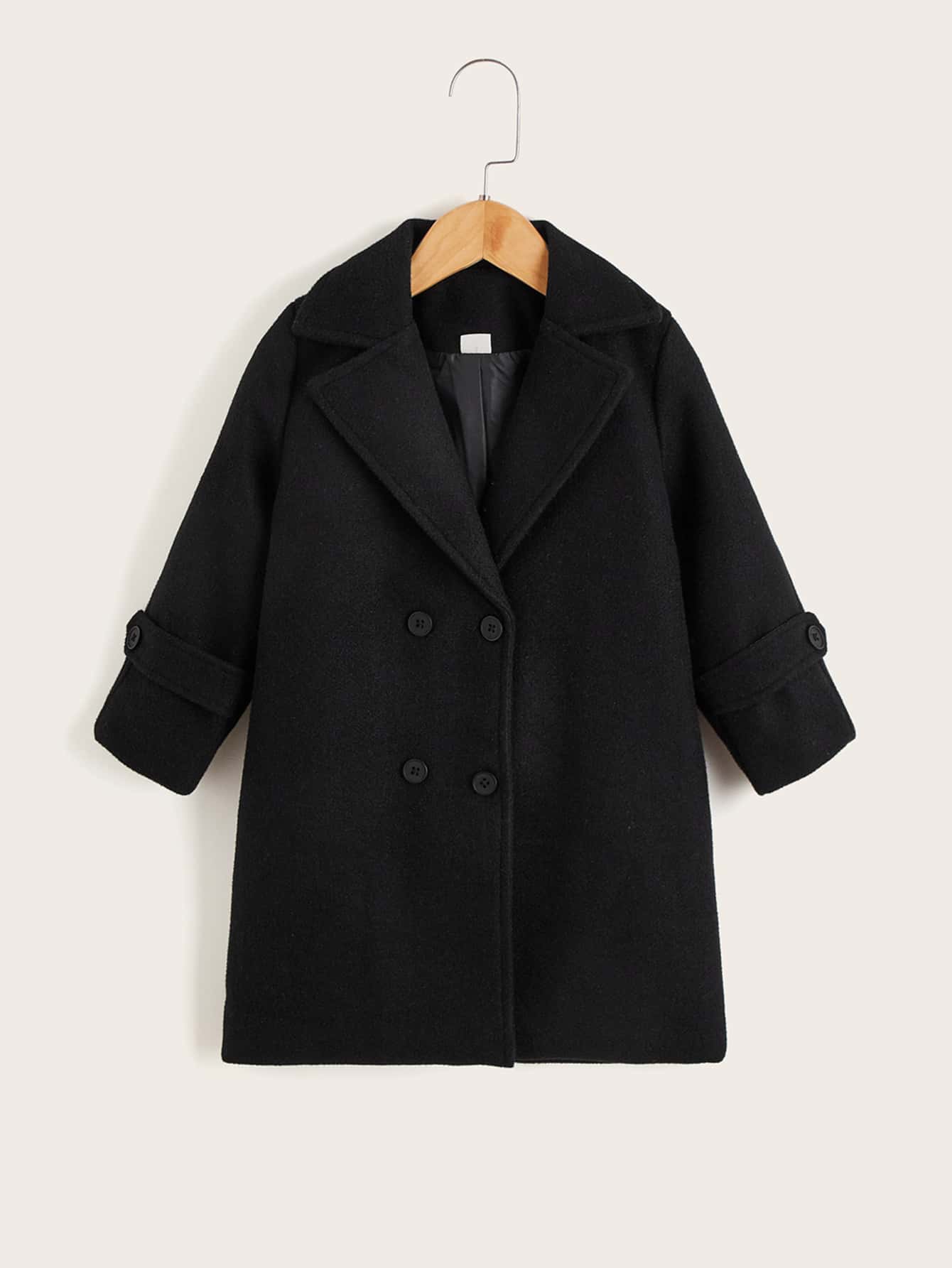 Young Girl Lapel Neck Double Breasted Overcoat