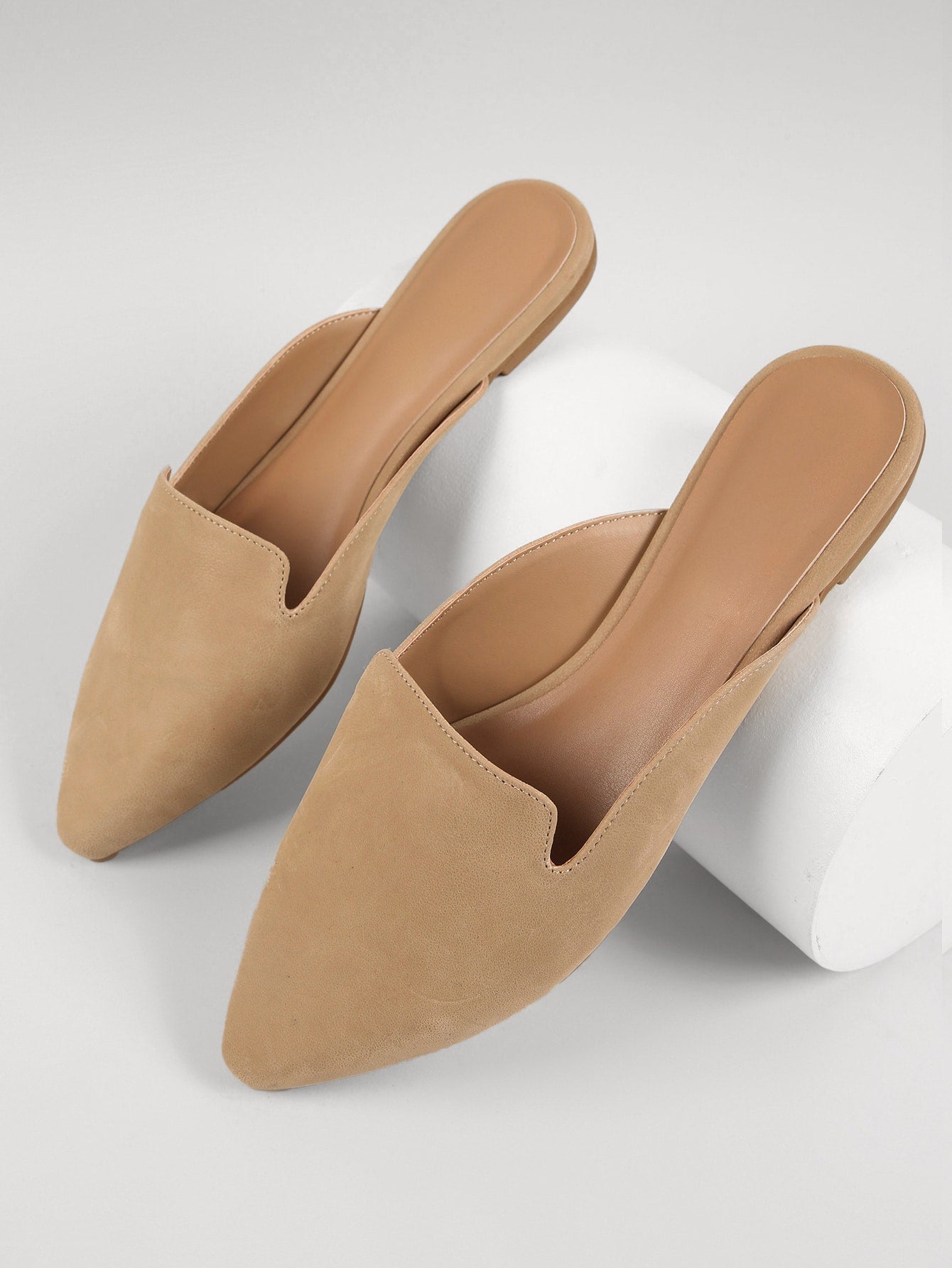 Faux Leather Pointed Toe Notched Mules