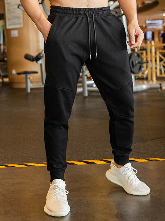 Men Drawstring Waist Solid Sweatpants Long Sweat Pant Plain Black Gym Basic