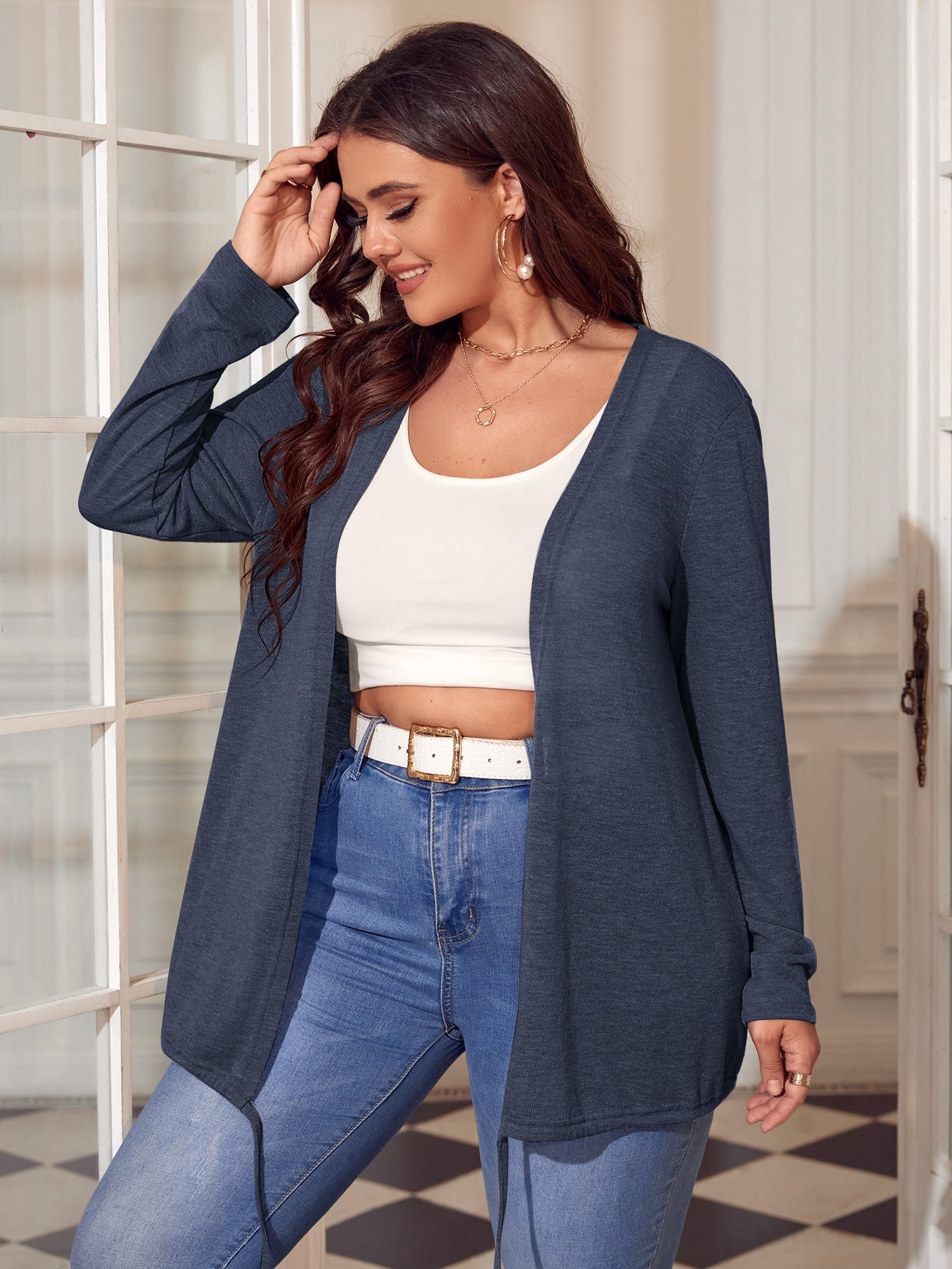 Plus Size Cozy Textured Knit Long Sleeve Cardigan