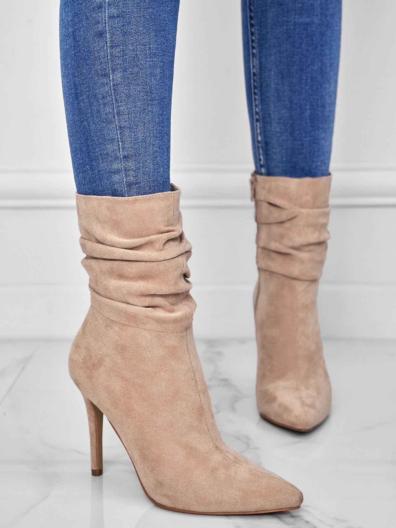 Solid Color Stretch Boots With High Heels And Side Zipper