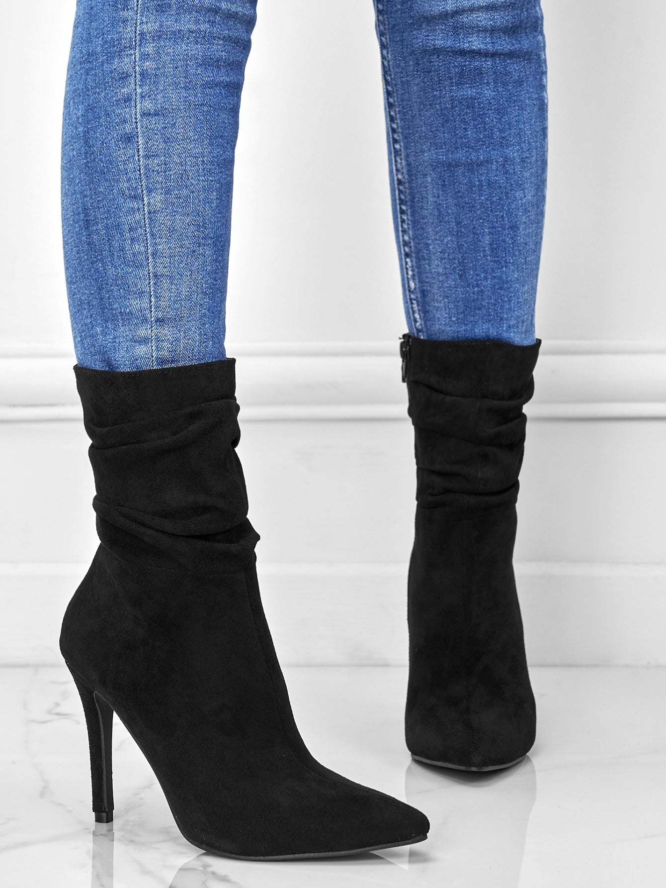 Solid Color Stretch Boots With High Heels And Side Zipper