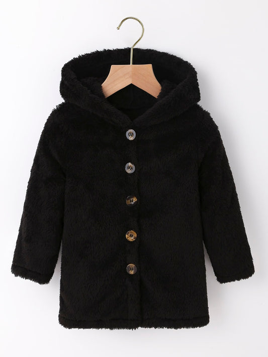 Young Girl Long Sleeve Hooded Solid Double-Sided Fleece Autumn Winter Jacket, Cute Simple Versatile Warm Sporty Outerwear