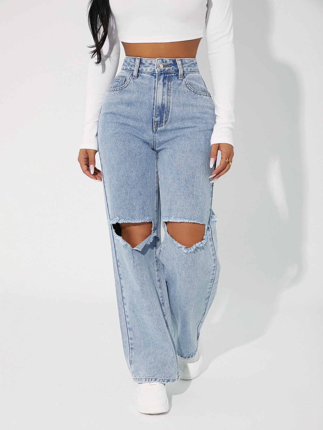 High Waist Cut Out Straight Leg Jeans