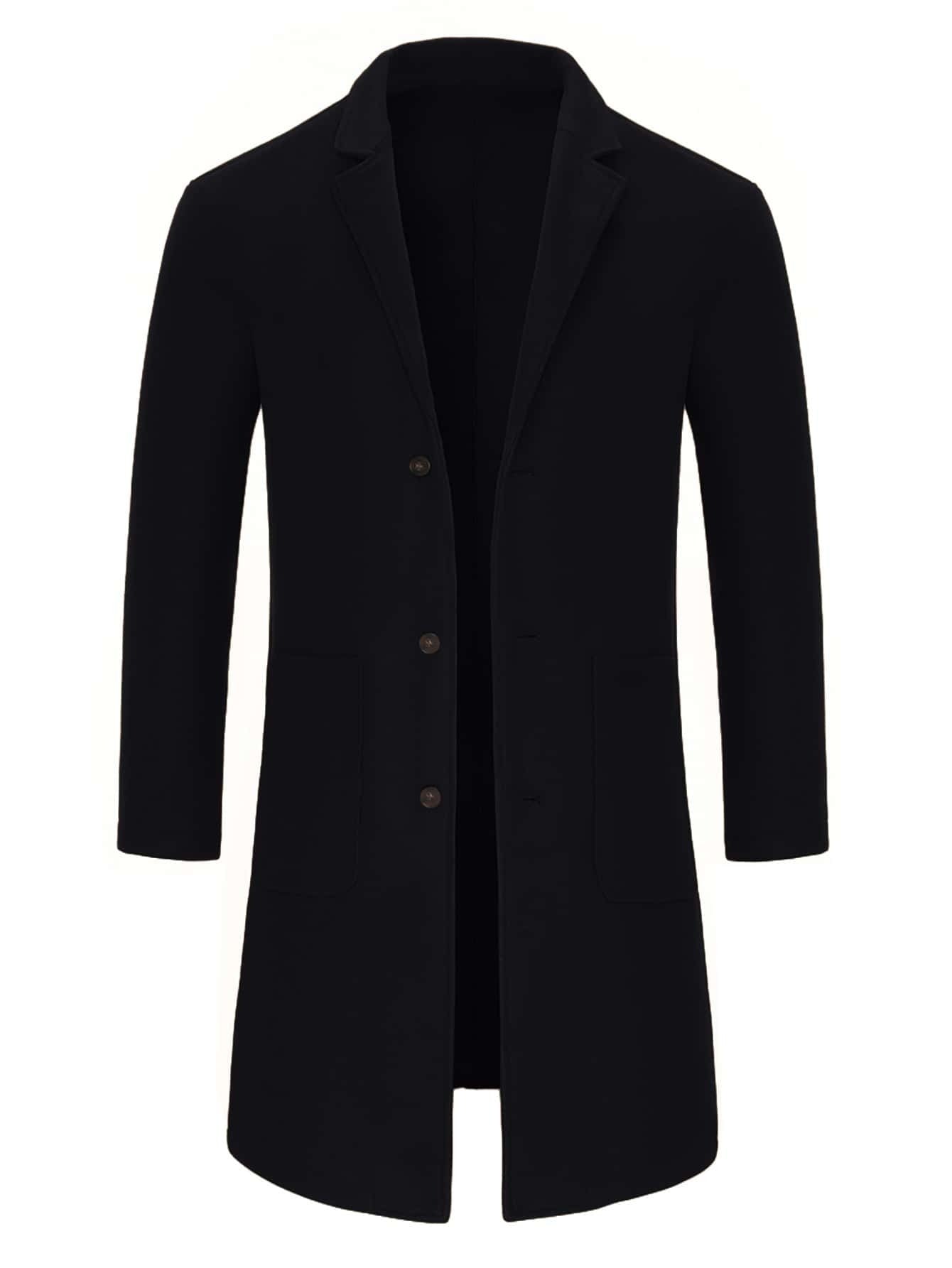 Men Lapel Neck Patched Pocket Overcoat