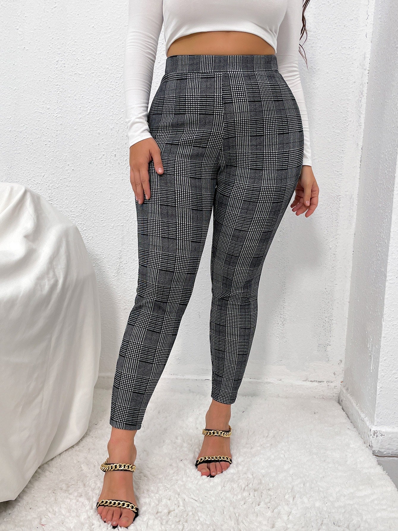 Plus Plaid Print Skinny Pants