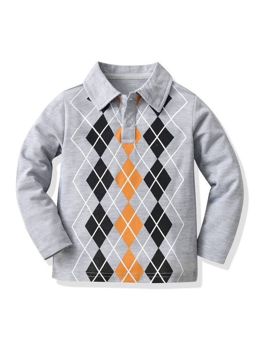 Young Boy Argyle Print Polo Shirt