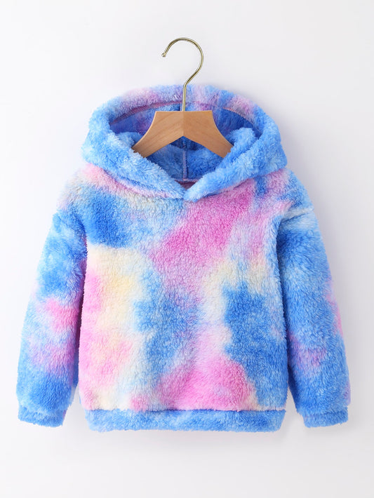 Young Girl Long Sleeve Hooded Two-Sided Fleece Pullover Top For Autumn/Winter