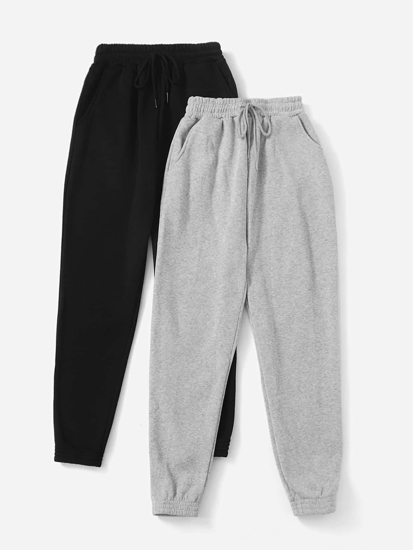 2pcs Solid Drawstring Waist Sweatpants