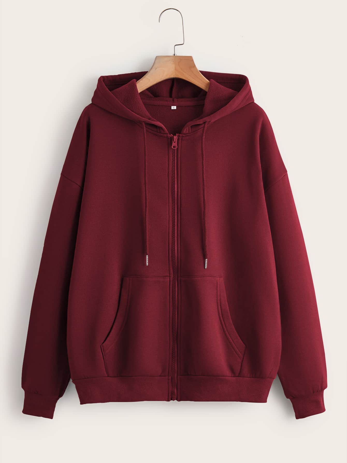 Solid Zip Up Drawstring Thermal Lined Hoodie