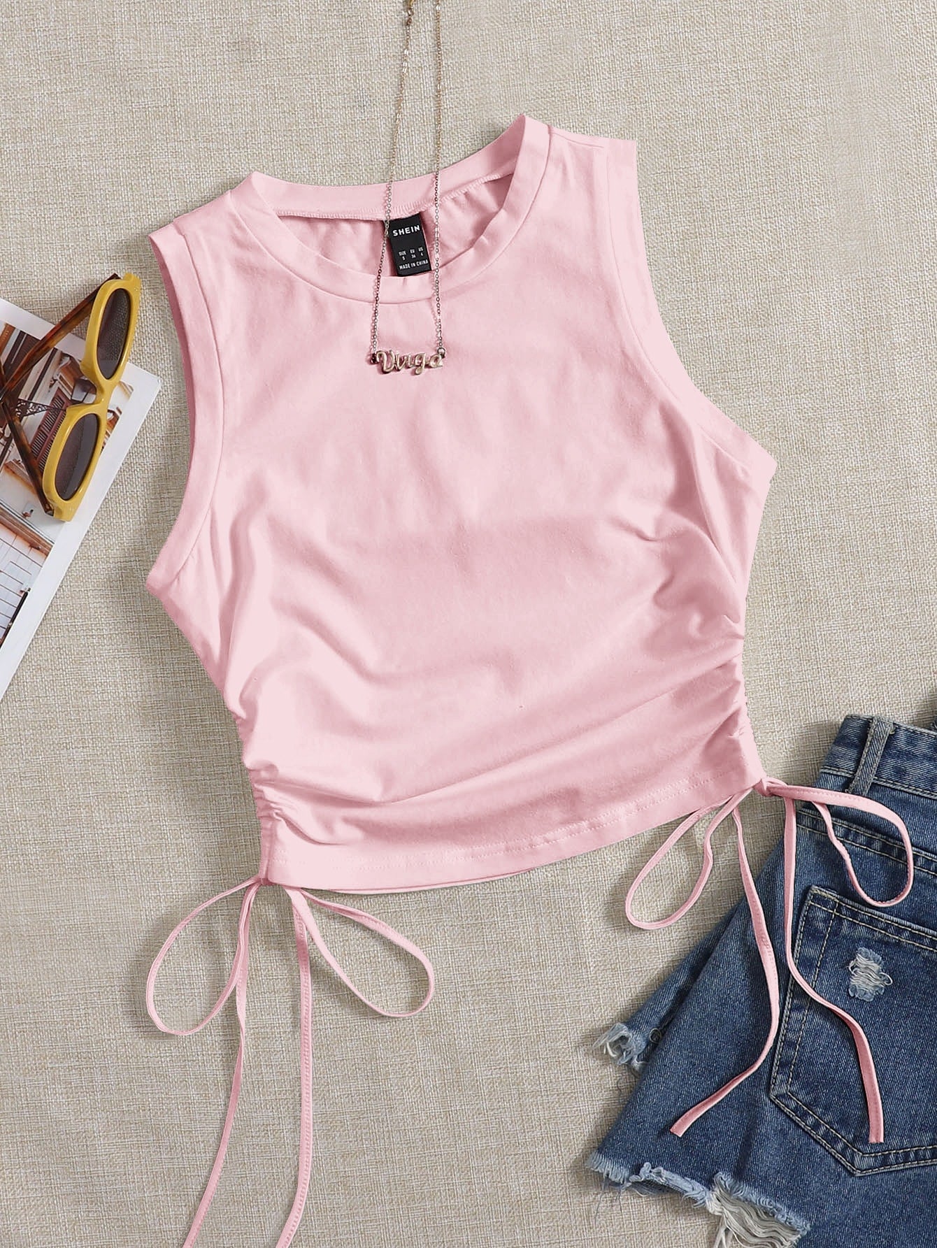 Drawstring Side Crop Tank Top