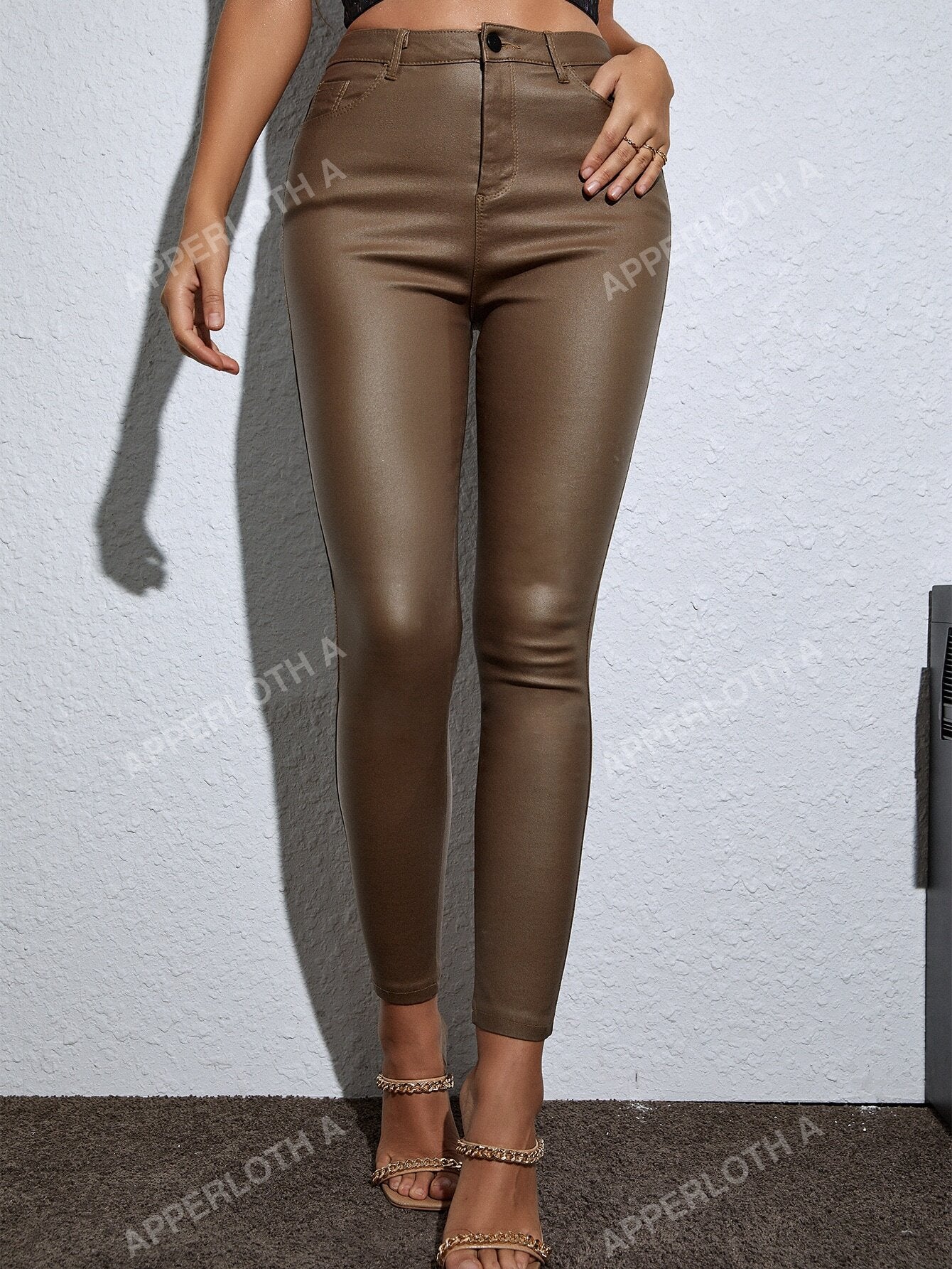 A High Waist PU Leather Skinny Pants