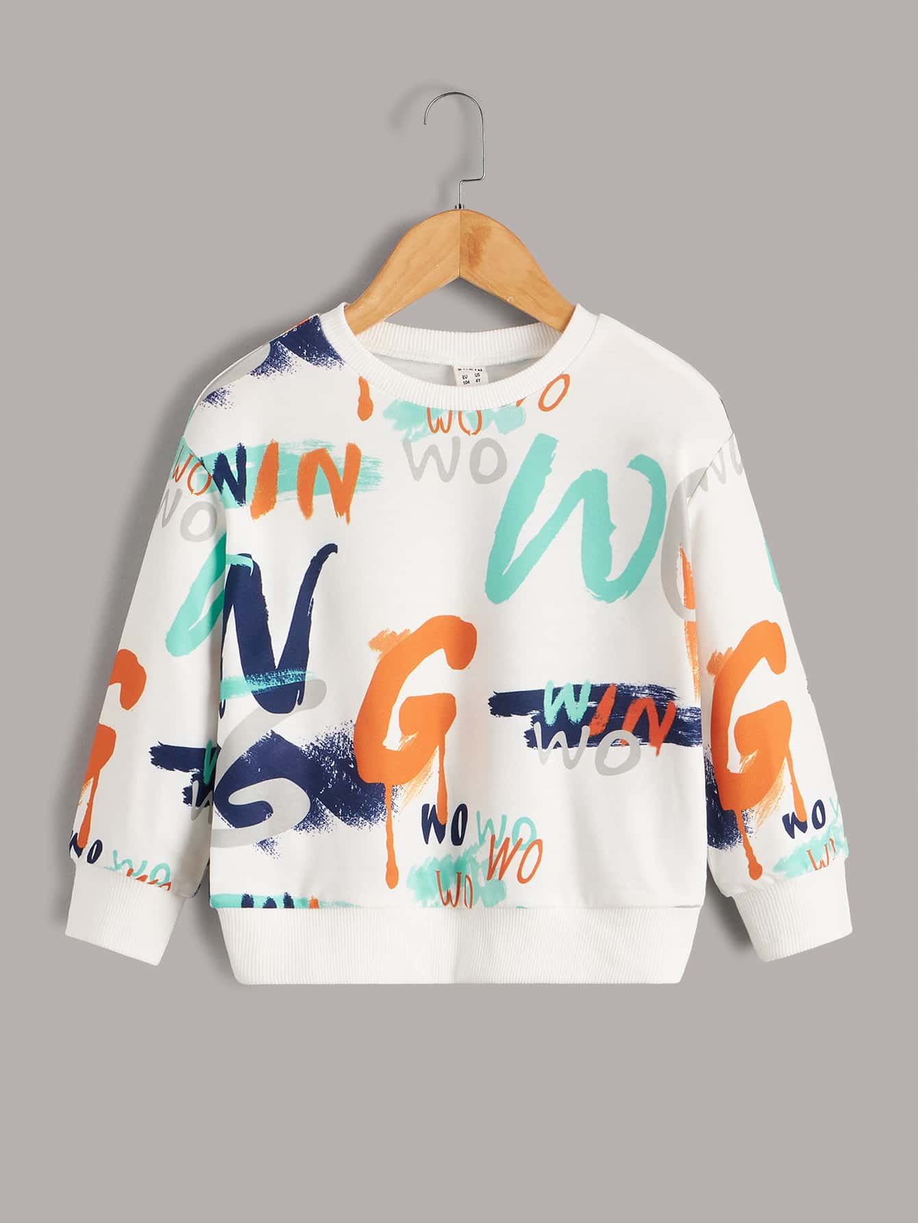 Young Boy Drop Shoulder Letter Graphic Pullover