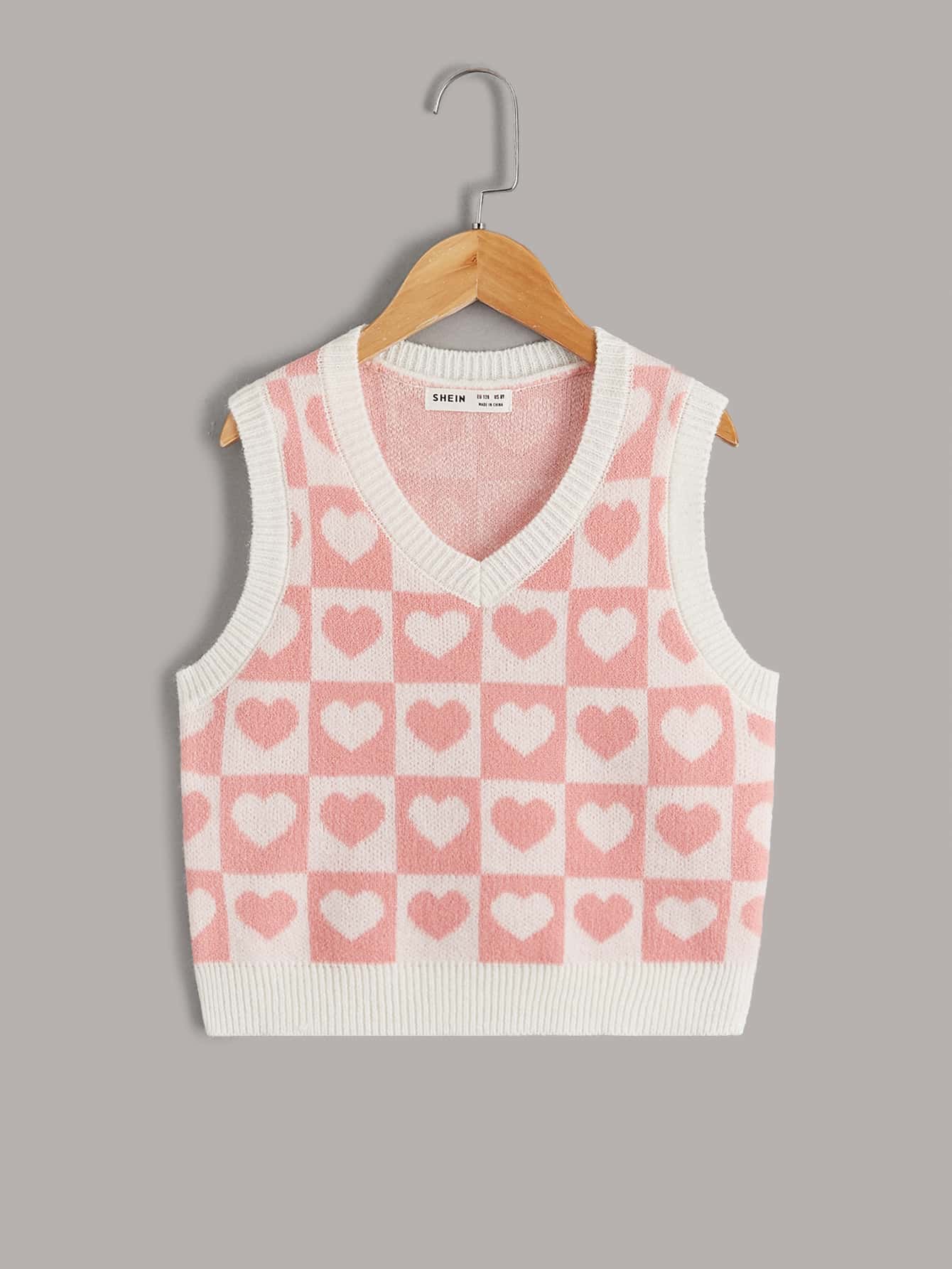 Tween Girl Heart Pattern Sweater Vest