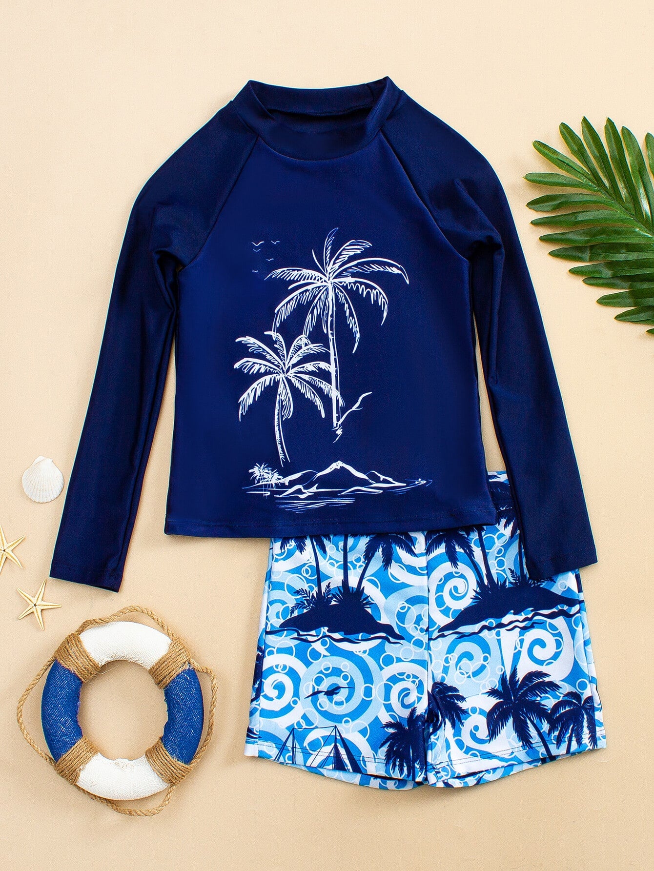 Tween Boy Palm Tree Print Beach Swimsuit