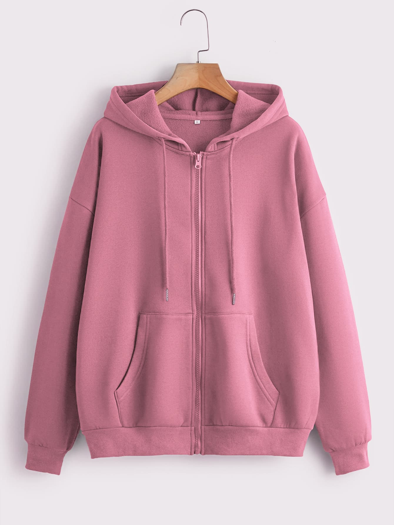 Solid Zip Up Drawstring Thermal Lined Hoodie