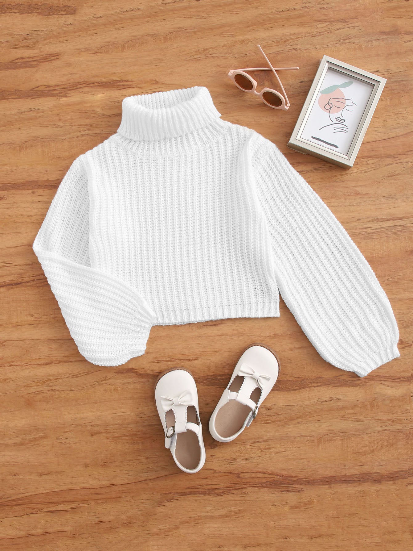 Tween Girl Turtleneck Lantern Sleeve Sweater