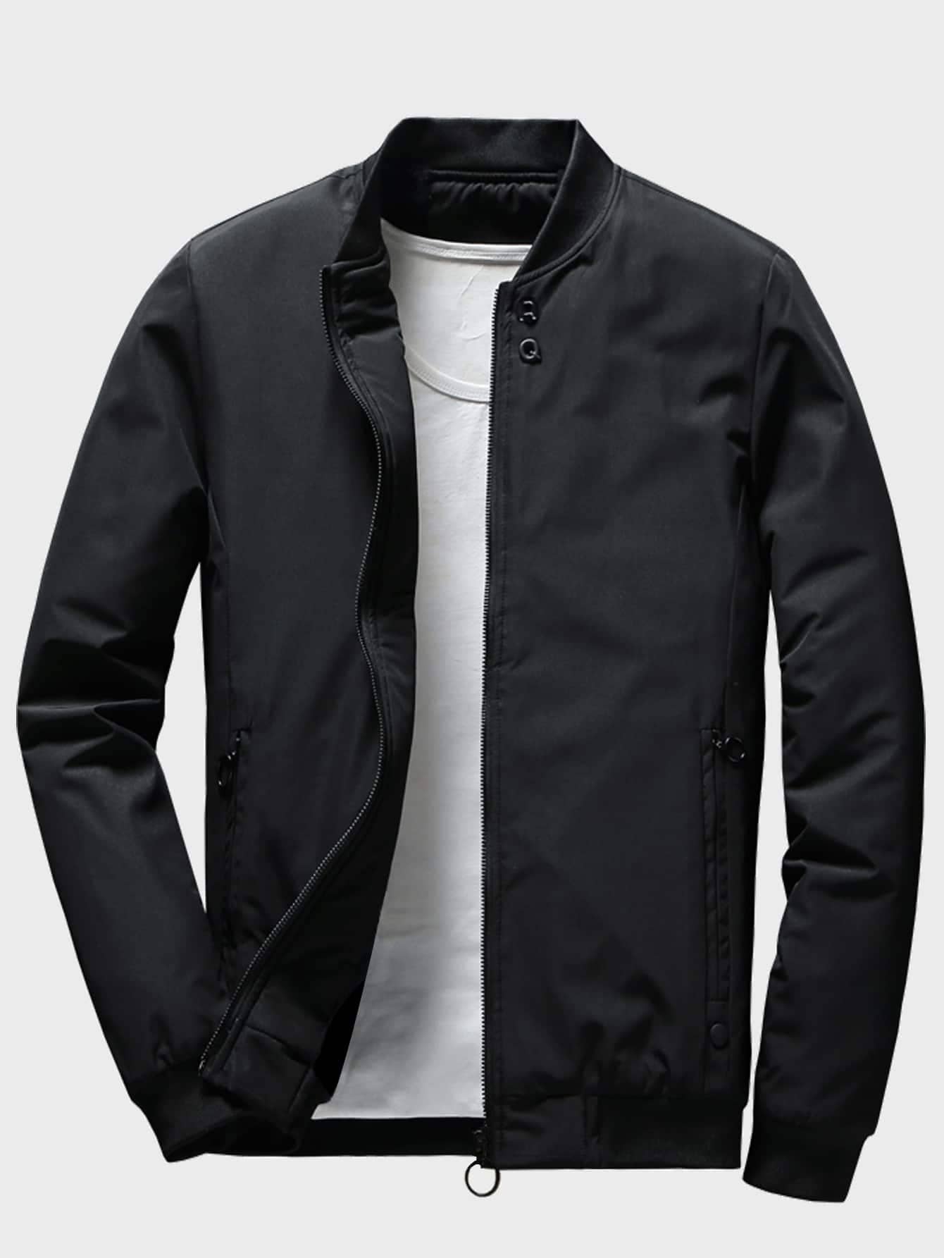 Men 1pc Zip Up Bomber Jacket