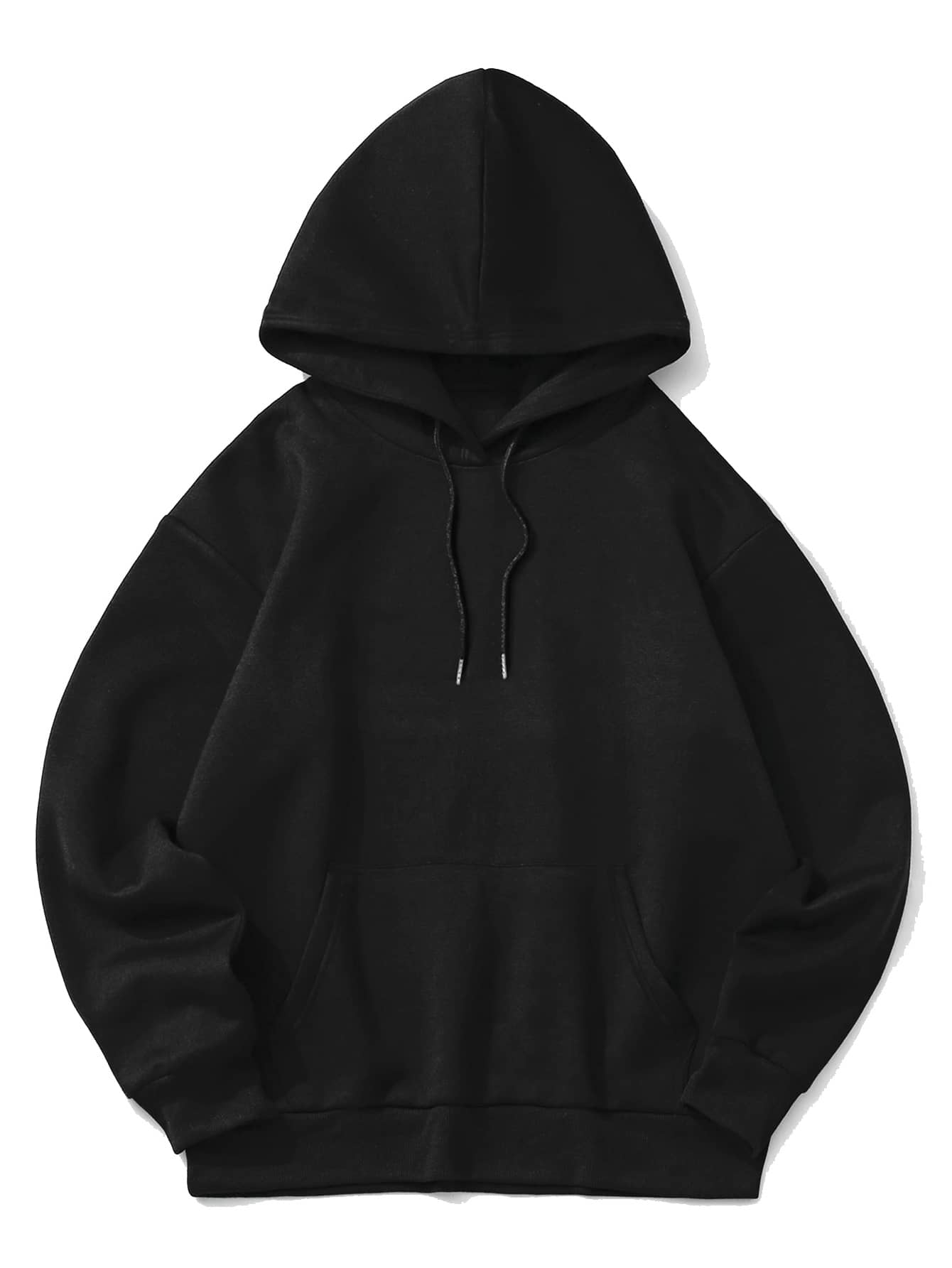 Men Solid Kangaroo Pocket Drawstring Hoodie