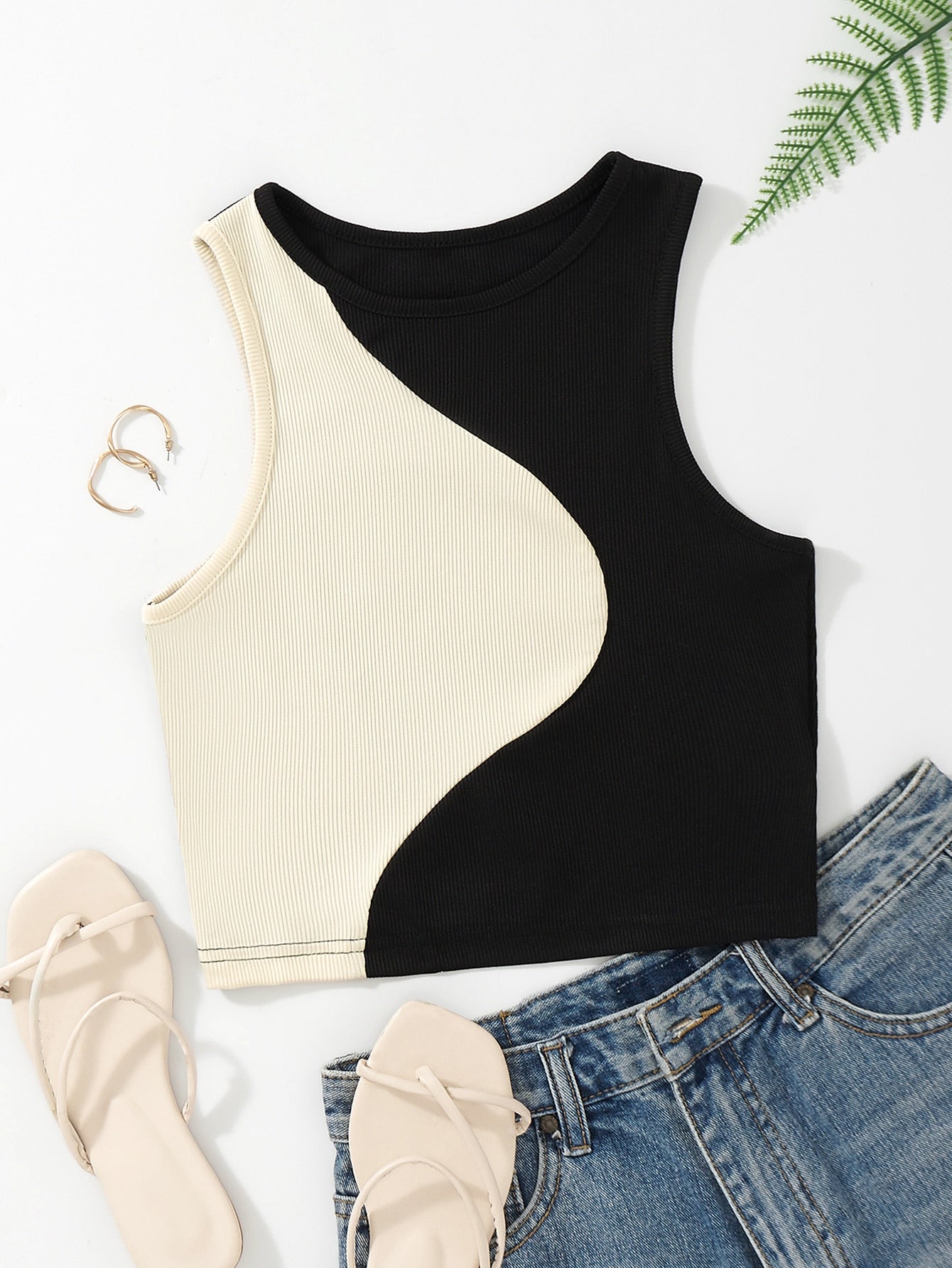 Color Block Ribbed Knit Tank Top