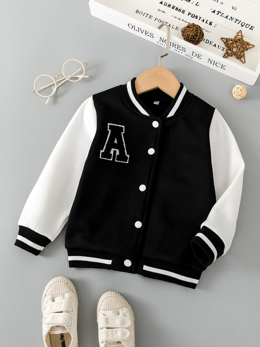 Young Boy Letter Patched Thermal Varsity Jacket