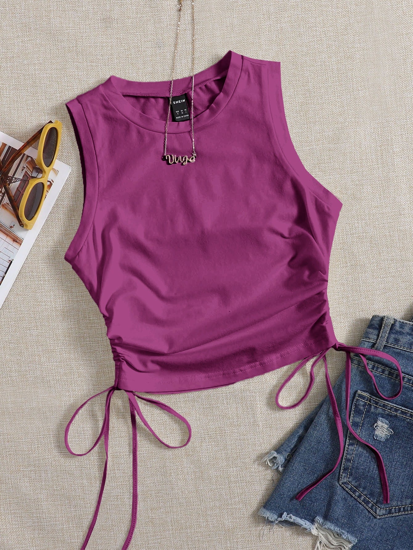 Drawstring Side Crop Tank Top