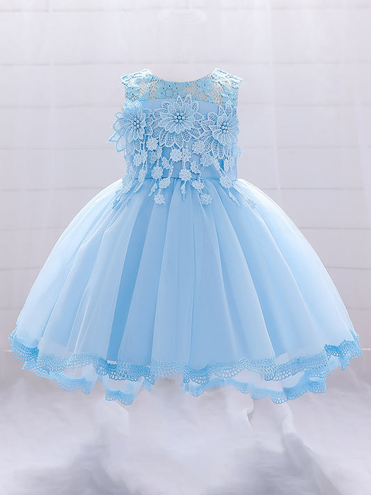 Young Girl Formal Dress With Solid Color Lace Tulle Satin Party Dress, Elegant And Gorgeous, Suitable For School Performances And Fashion Shows, Hair Accessories Not Included