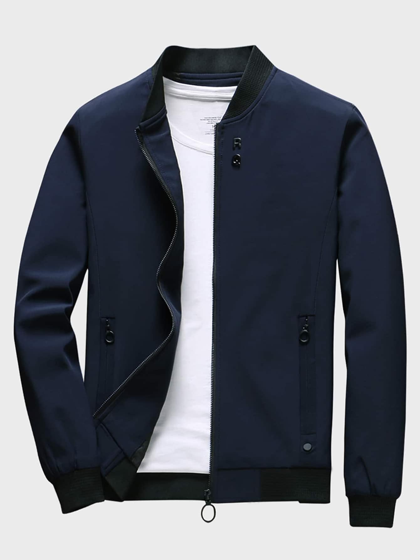 Men 1pc Zip Up Bomber Jacket