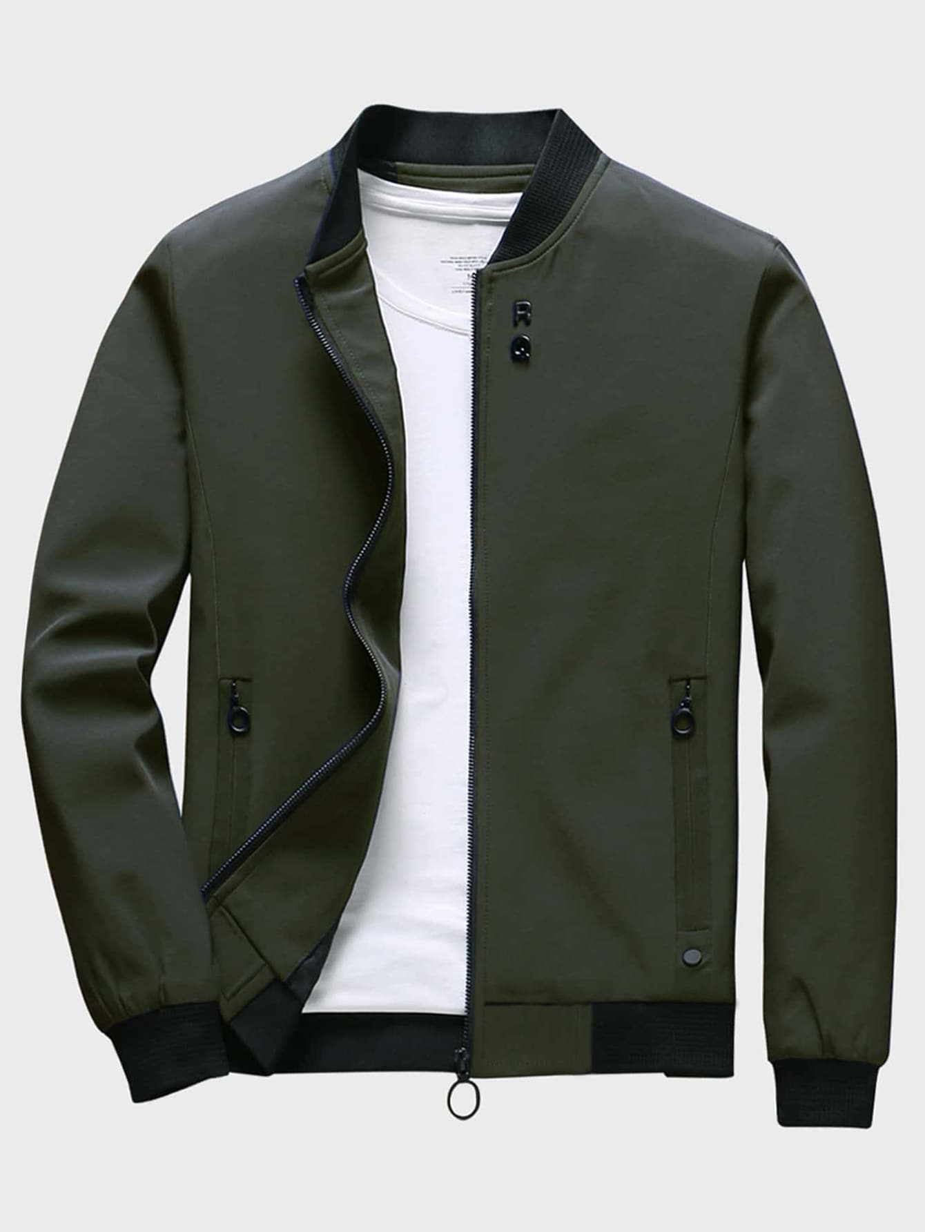 Men 1pc Zip Up Bomber Jacket