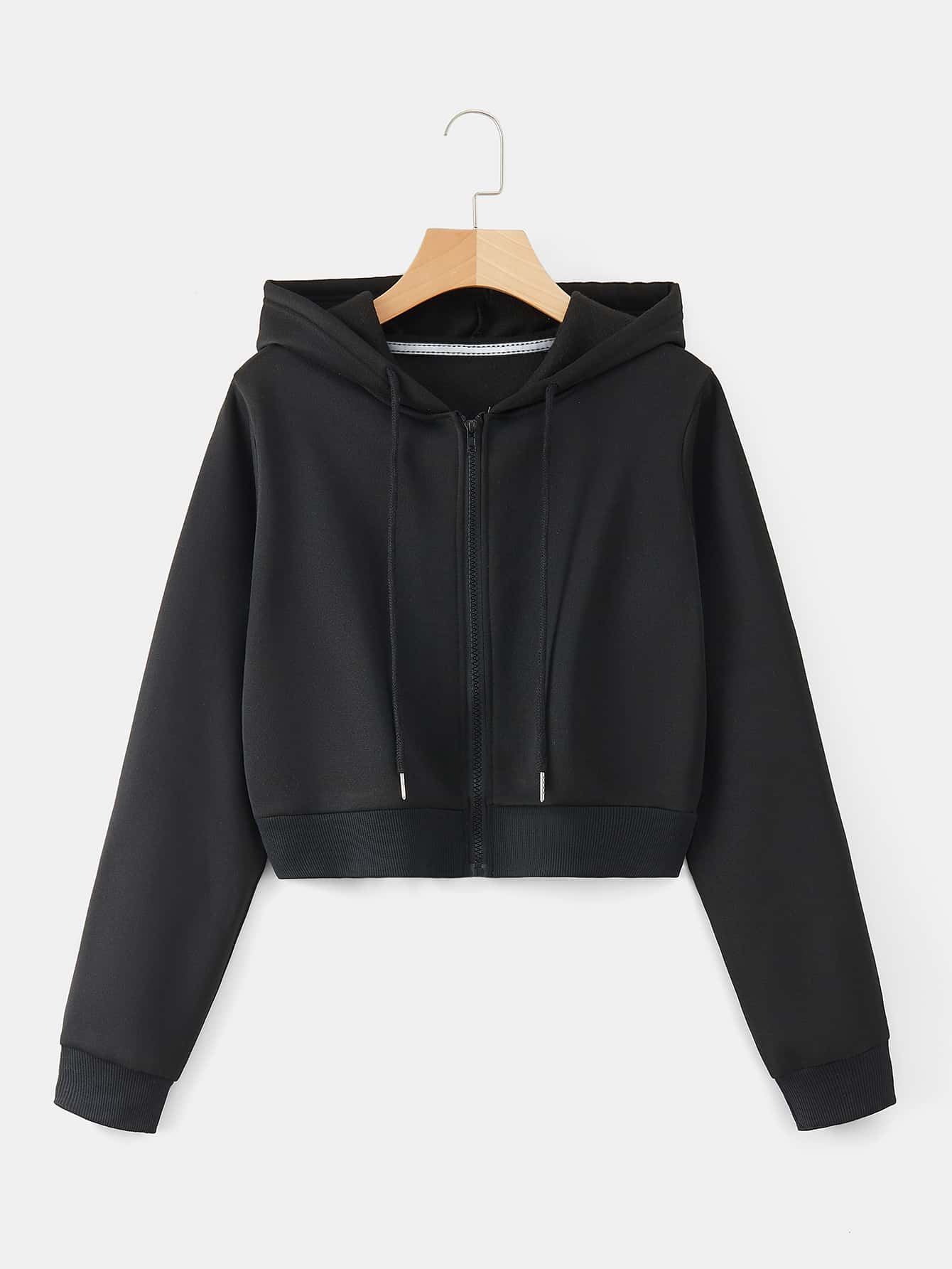 Zip Up Crop Drawstring Hoodie