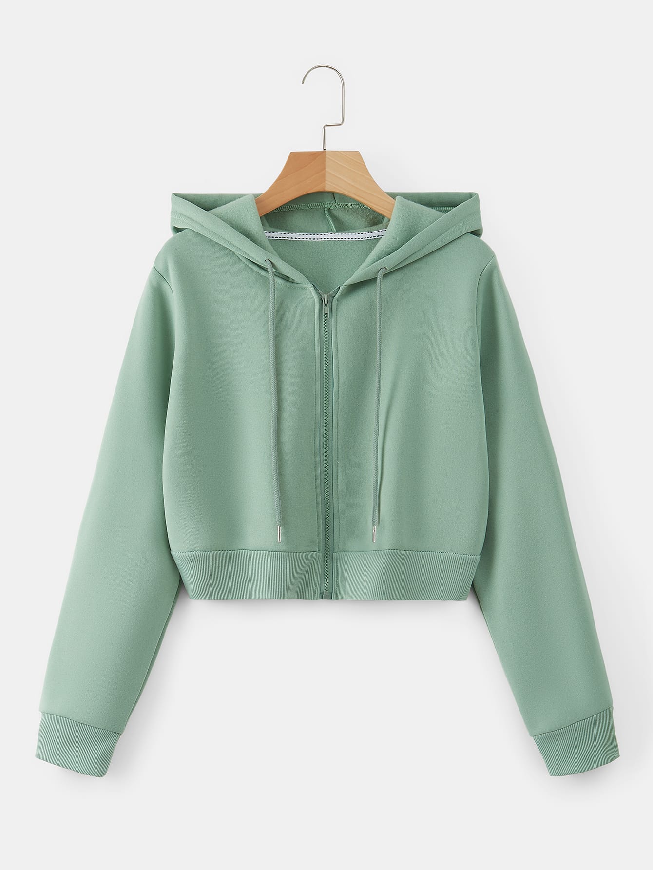 Zip Up Crop Drawstring Hoodie