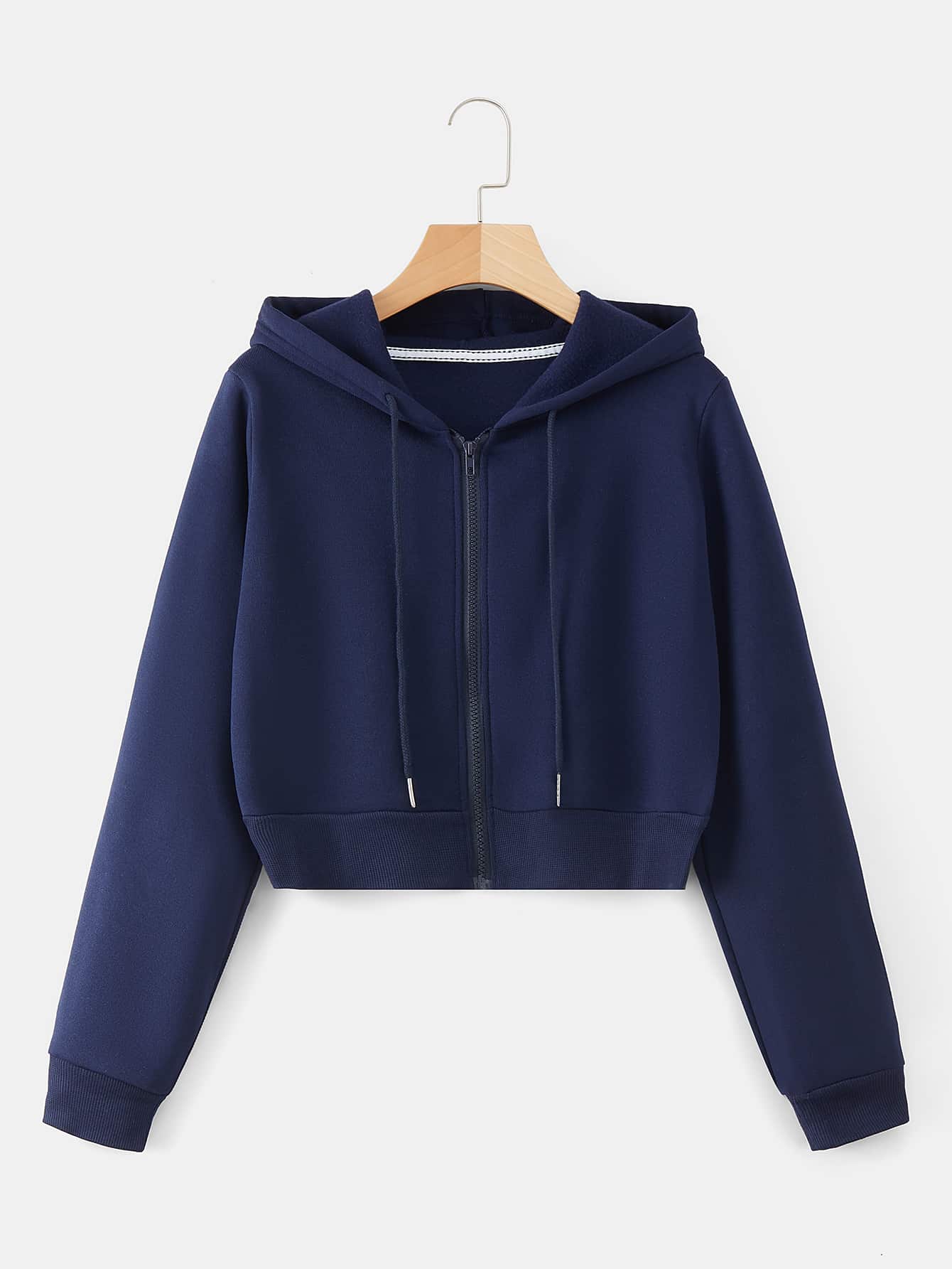 Zip Up Crop Drawstring Hoodie