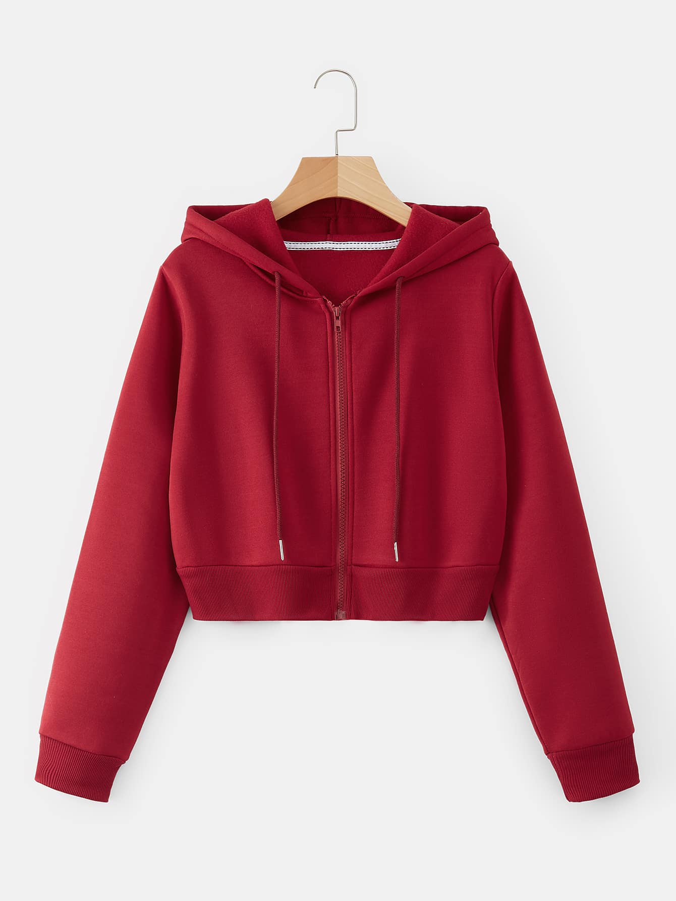 Zip Up Crop Drawstring Hoodie