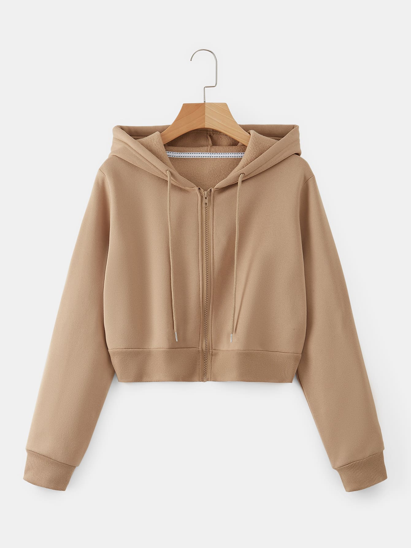 Zip Up Crop Drawstring Hoodie