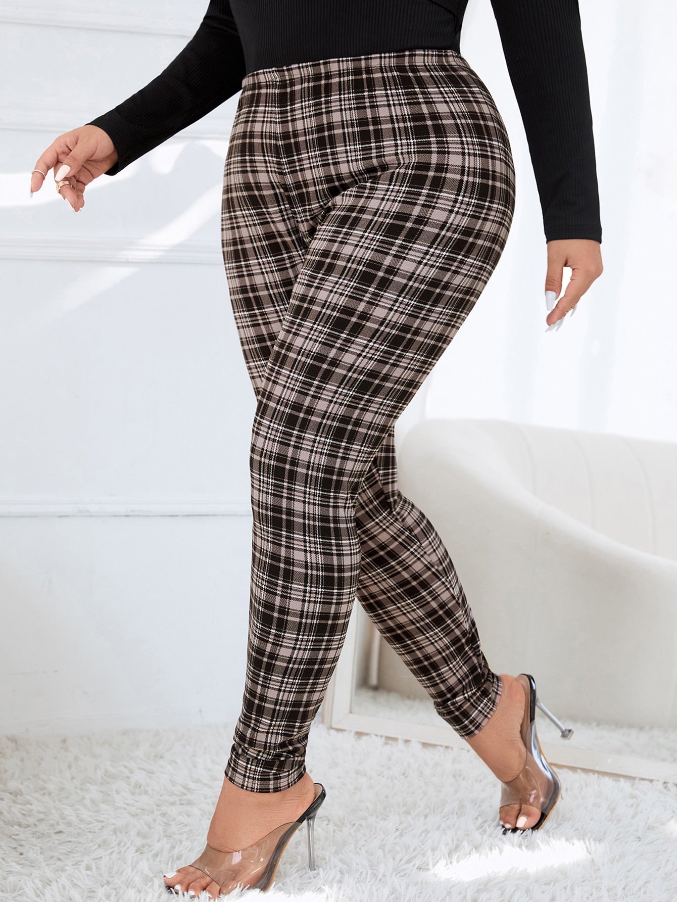 Plus Plaid Print Leggings