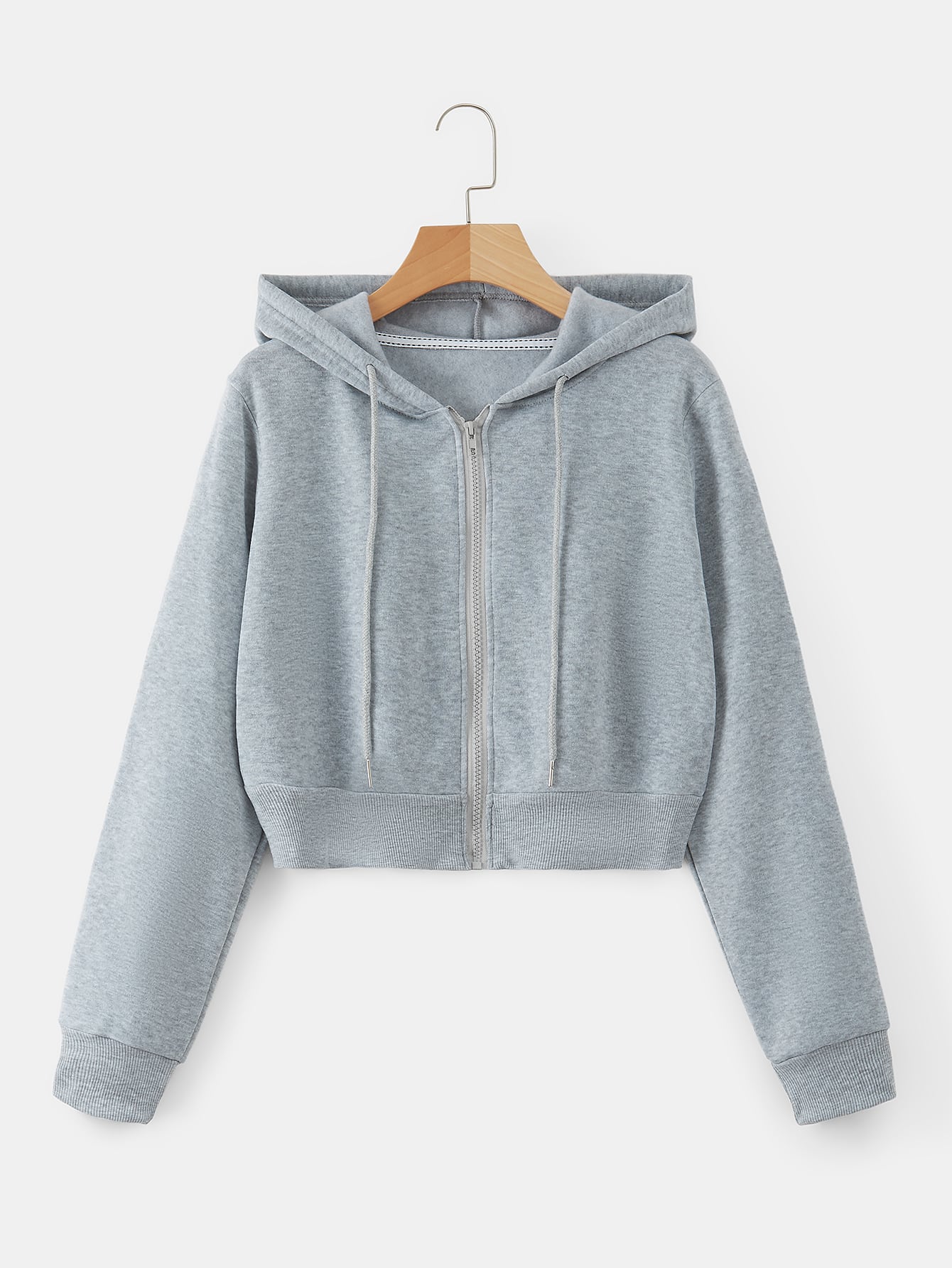 Zip Up Crop Drawstring Hoodie