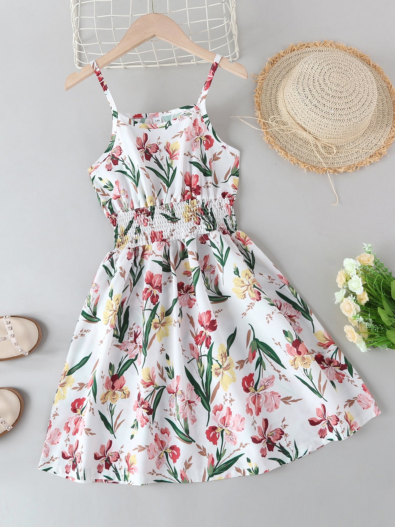 Tween Girl Floral Print Shirred Cami Dress