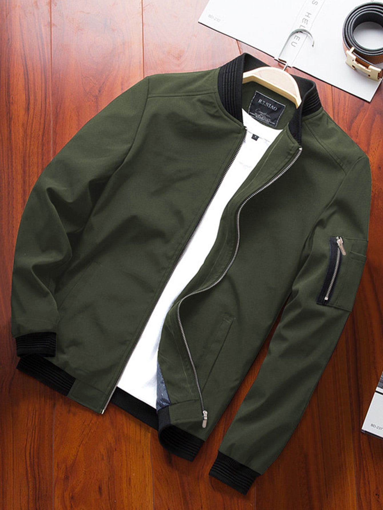 Men Zip Up Bomber Jacket Without Tee