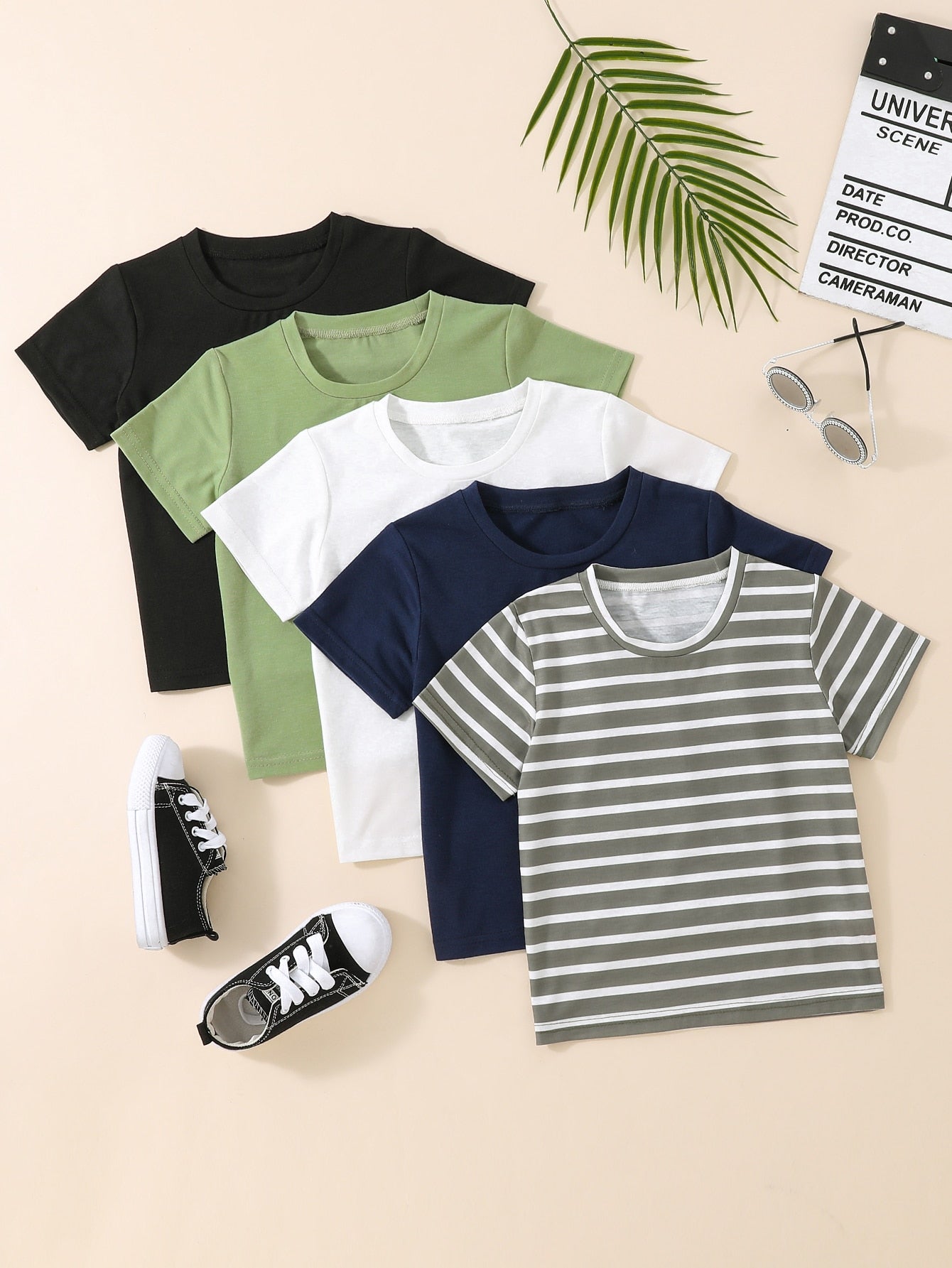 Young Boy 5pcs Striped Print Tee