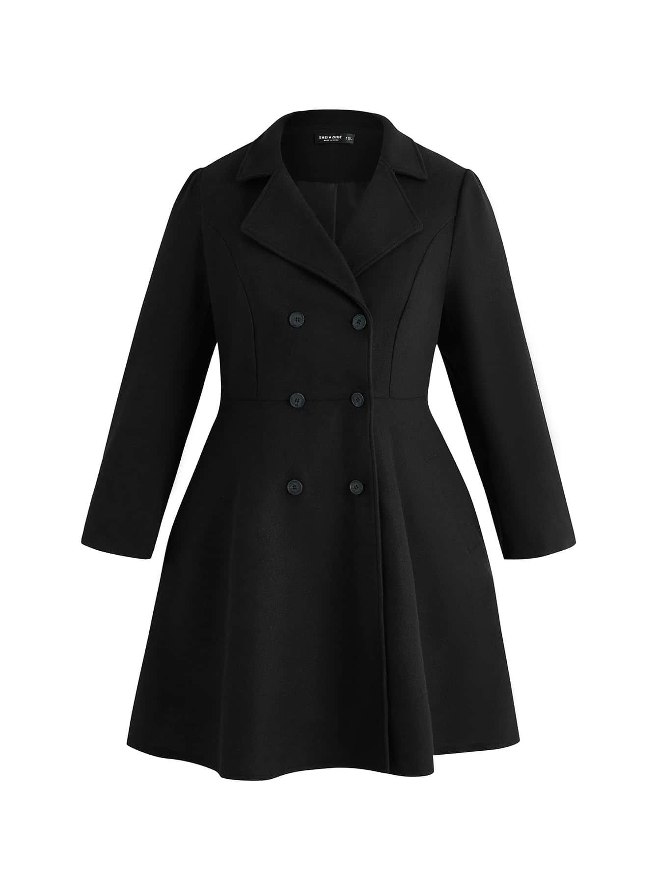 Plus Solid Double Breasted Overcoat