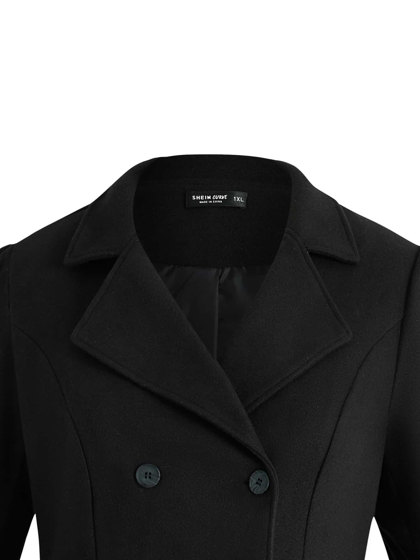 Plus Solid Double Breasted Overcoat