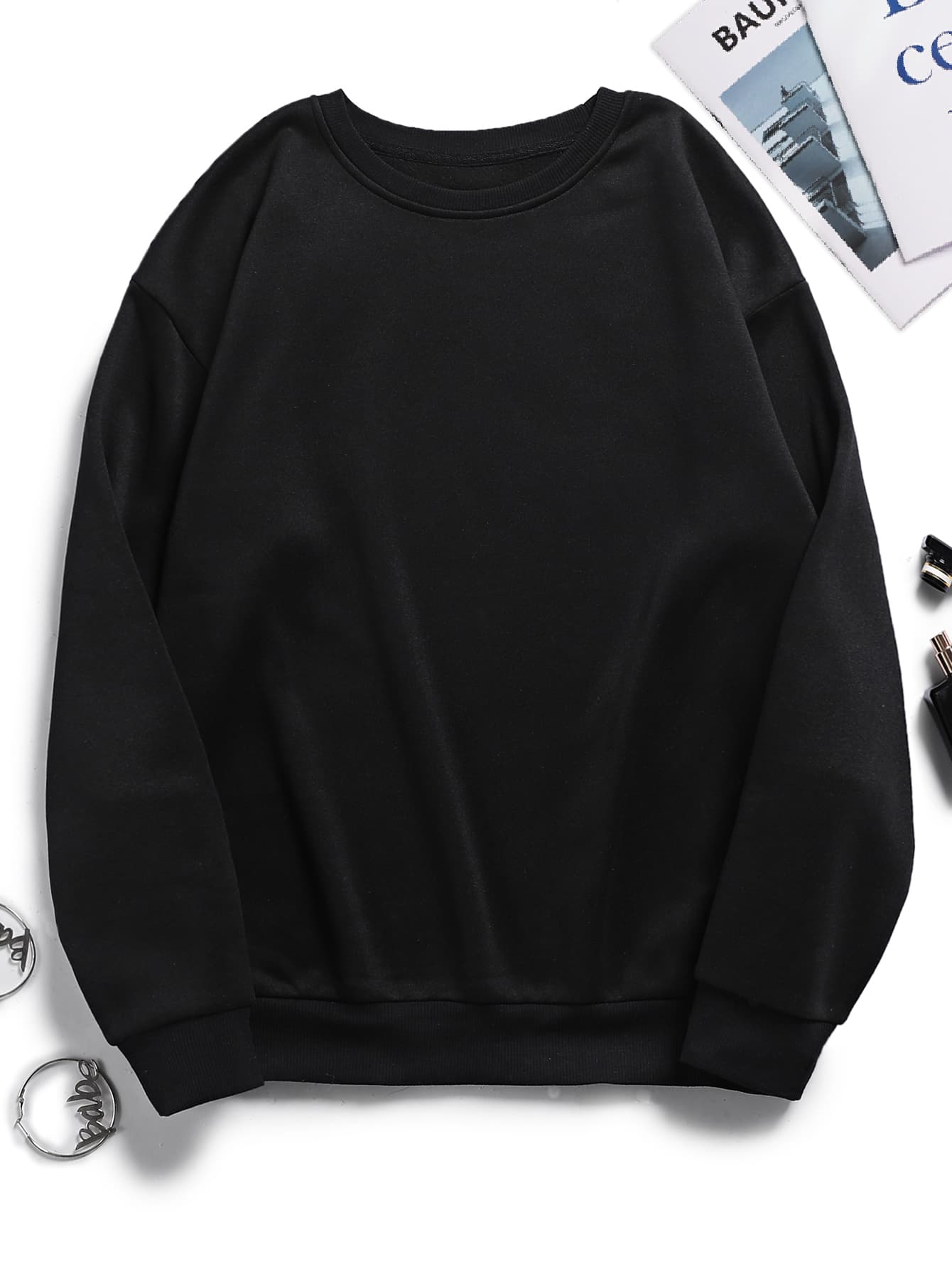 Ladies' Plain Color Round Neck Sweatshirt, Regular Fit