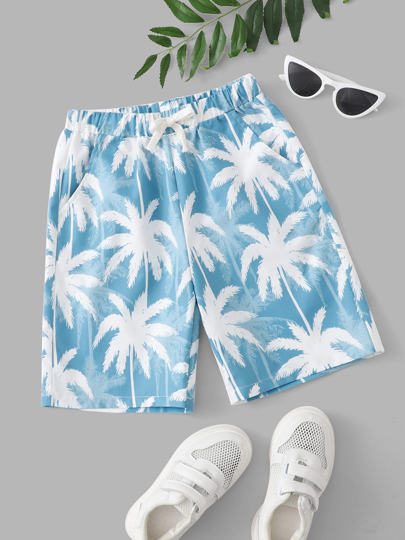 Tween Boy Tropical Print Slant Pocket Shorts