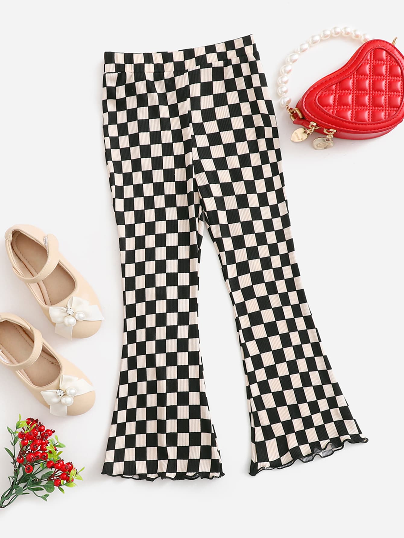 Young Girl Checkerboard Bell Bottom Pants