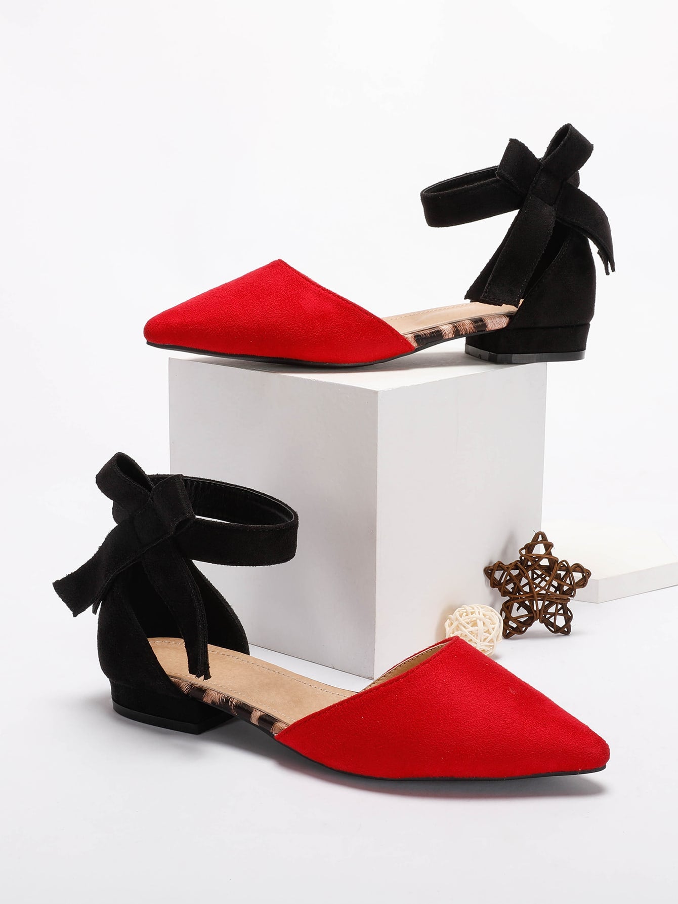 Two Tone Point Toe Ankle Strap Flats